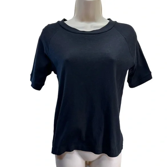 Zero + Maria Cornejo Black Half sleeve fitted crewneck tshirt top
